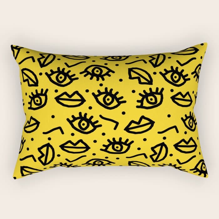 Face Time - retro throwback minimal pattern eyes faces 1980s 80s vintage memphis drawing monochrome Rectangular Pillow
