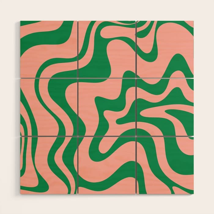 Liquid Swirl Retro Abstract Pattern in Pink and Bright Green Wood Wall Art