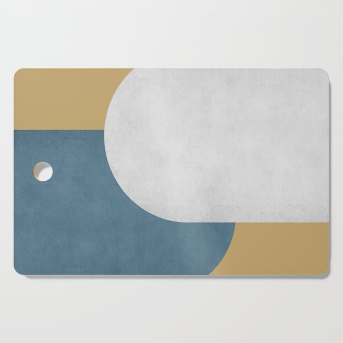Halfmoon Colorblock - White Blue on Gold Cutting Board