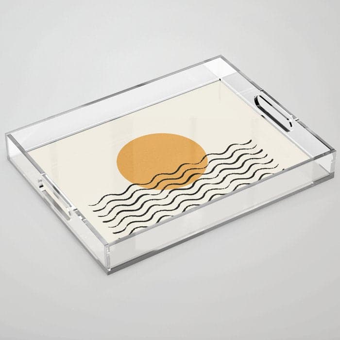 Ocean wave gold sunrise - mid century style Acrylic Tray
