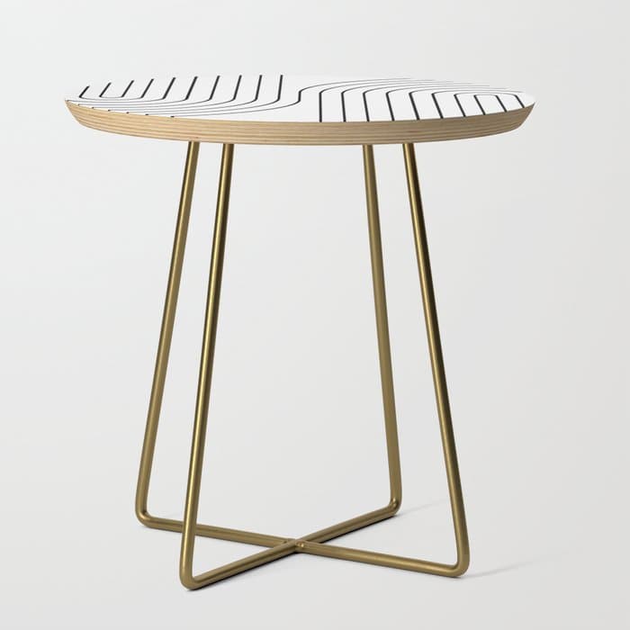 Minimal Line Curvature I Black and White Mid Century Modern Arch Abstract Side Table