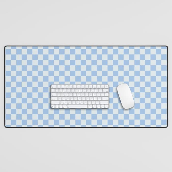 Checkerboard Mini Check Pattern in Powder Blue Desk Mat