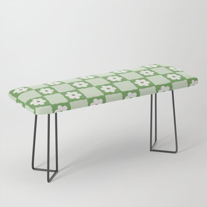 Retro Flower Checker in Forest Green Bench