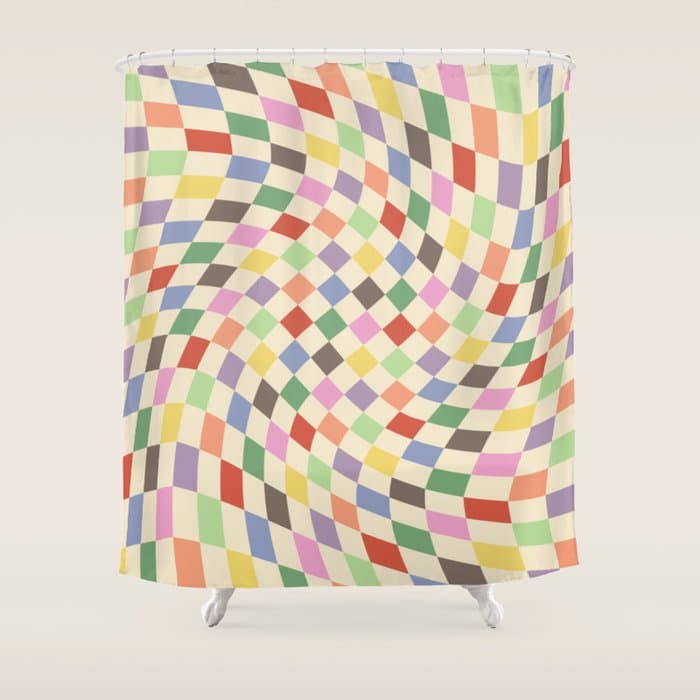 Colorful Checkered Swirl Pattern Shower Curtain