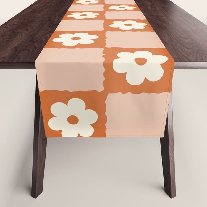 Flower Checker in Burnt Orange Table Runner