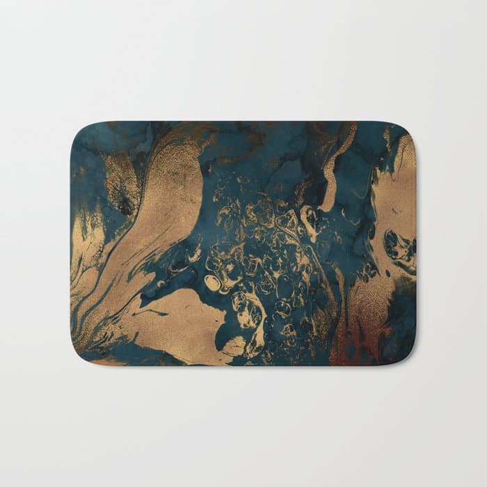 Emerald Indigo And Copper Glamour Marble Bath Mat