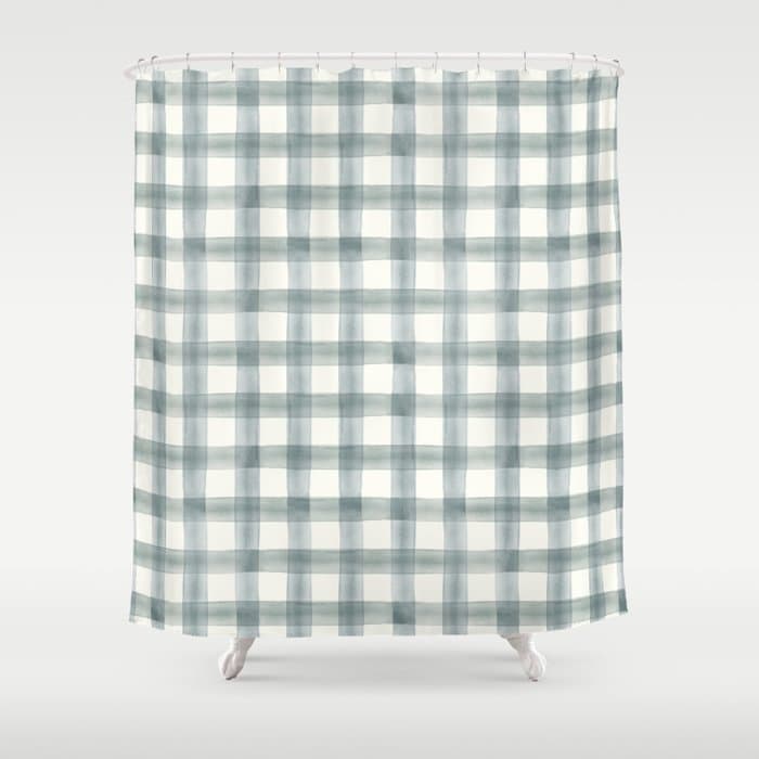watercolor plaid - muted blue Shower Curtain