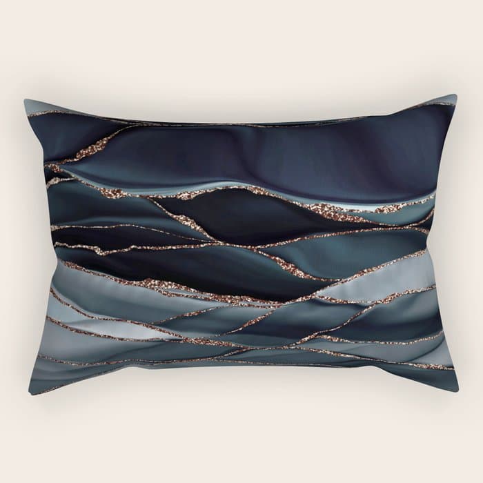 Midnight Marble Deep Ocean Waves Rectangular Pillow