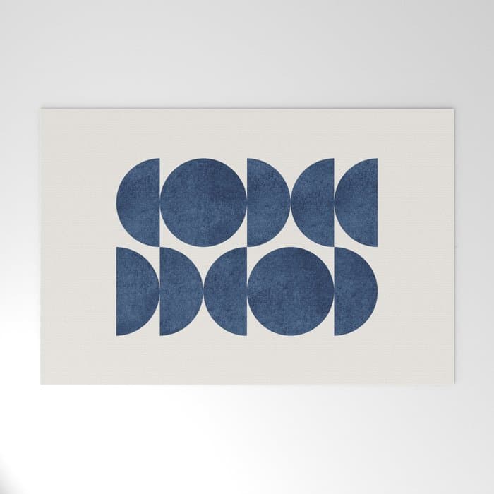 Blue navy retro scandinavian Mid century modern Welcome Mat