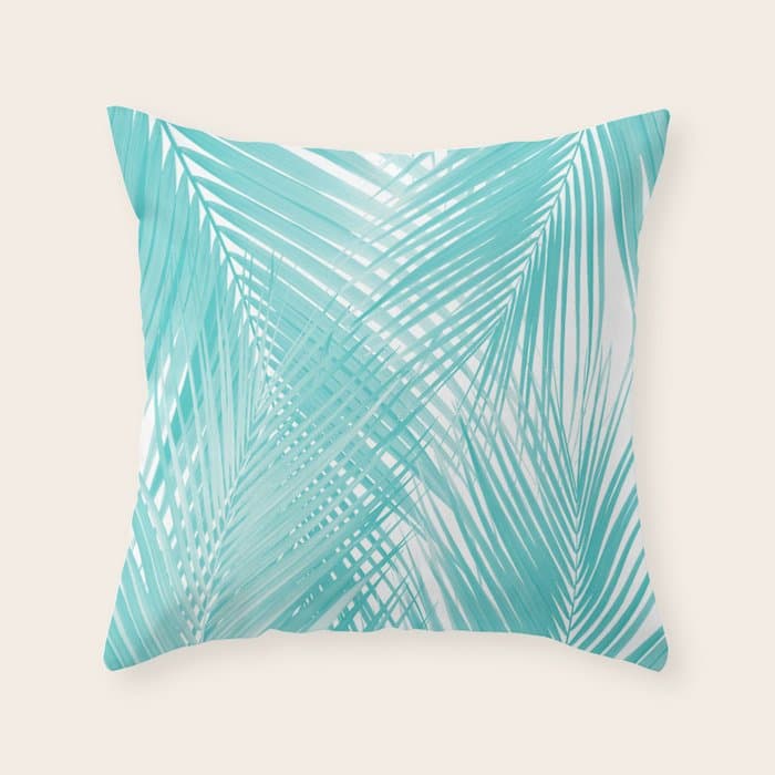 Soft Turquoise Palm Leaves Dream - Cali Summer Vibes #3 #tropical #decor #art Throw Pillow