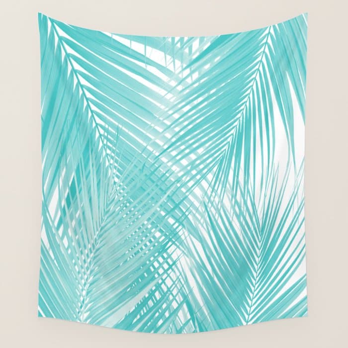 Soft Turquoise Palm Leaves Dream - Cali Summer Vibes #3 #tropical #decor #art Wall Tapestry