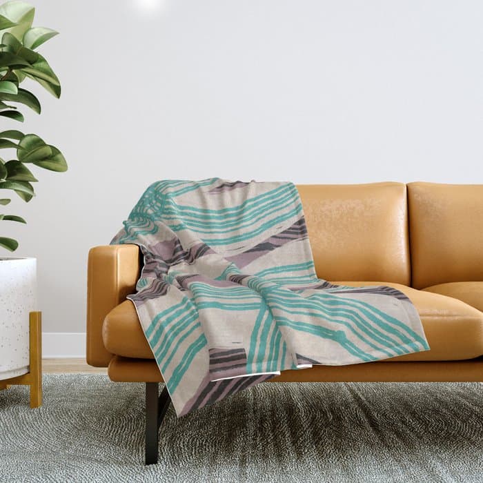 Muted pink and green stripe pattern Throw Blanket