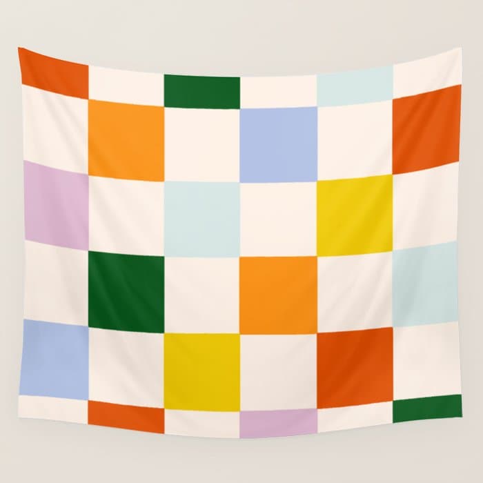 Retro Rainbow Checkerboard Wall Tapestry