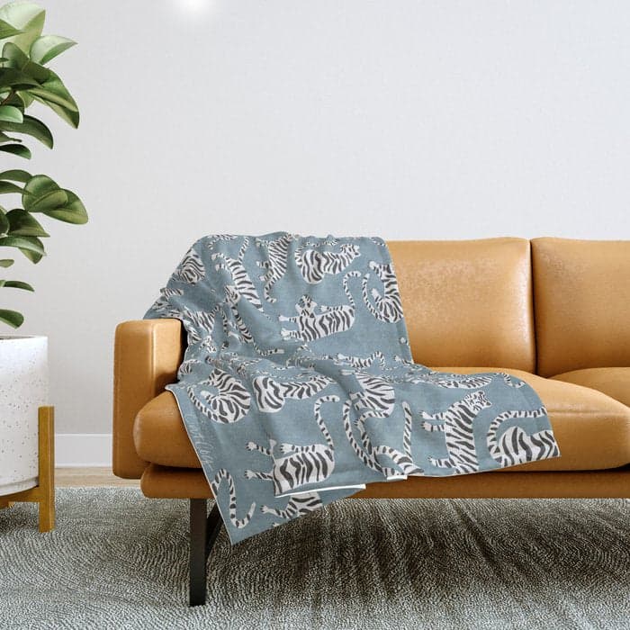 Tiger Collection - White on Blue Throw Blanket