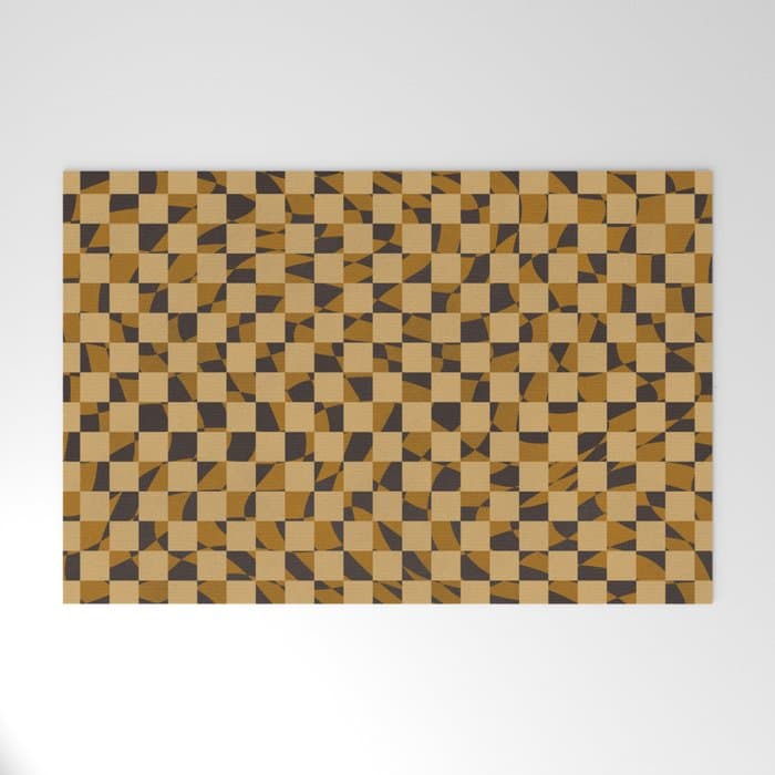 Abstract checked in golden ochre Welcome Mat