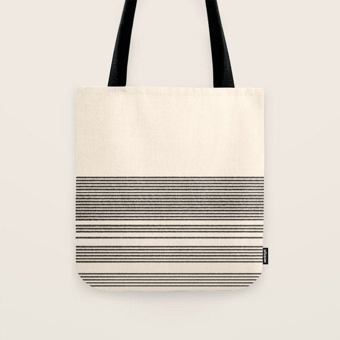 Organic Stripes - Minimalist Textured Line Pattern in Black and Almond Cream Tote Bag