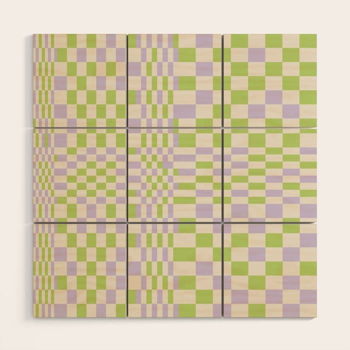 Happy Colorful Checkered Pattern Green and Lilac Wood Wall Art