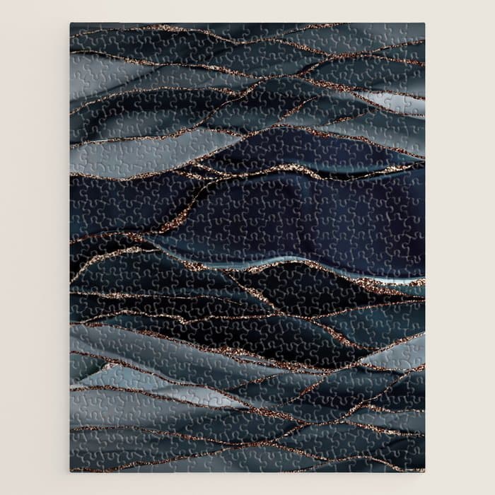 Midnight Marble Deep Ocean Waves Jigsaw Puzzle