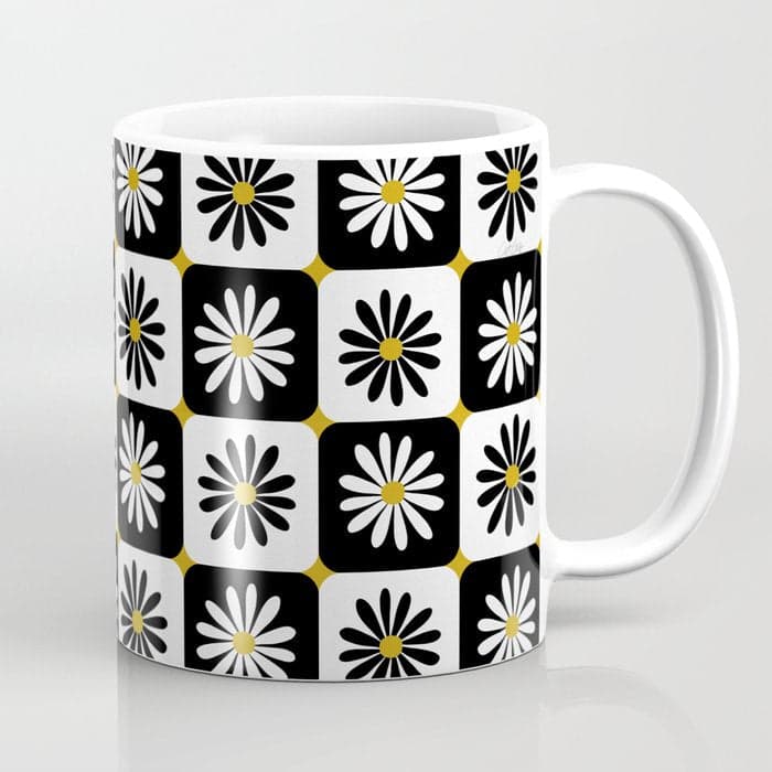 Checkered Daisies - Black & White Coffee Mug