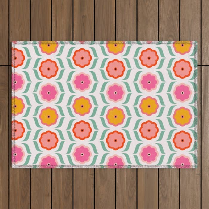 Bright Retro Geometric Pattern Outdoor Rug