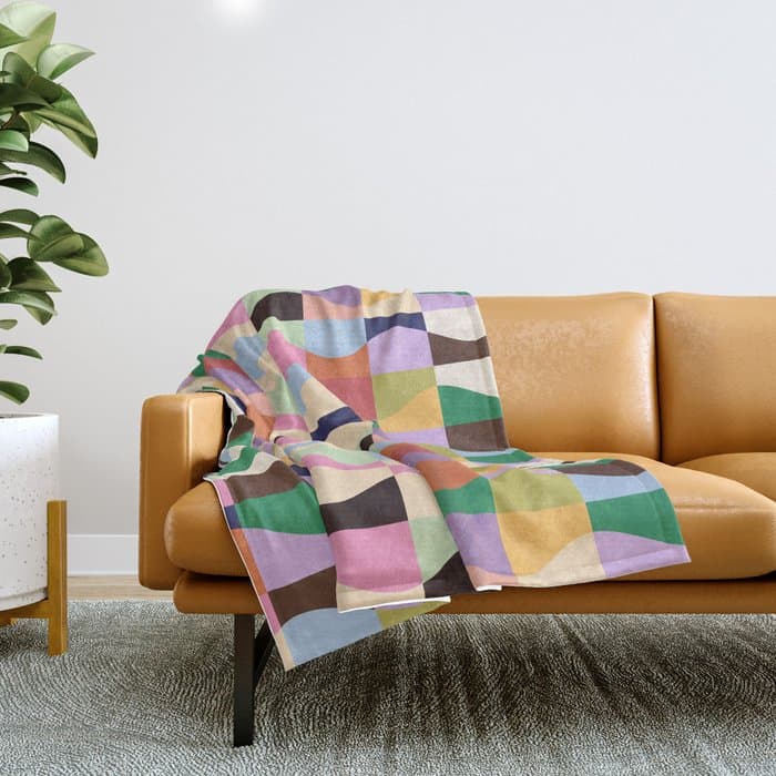 Retro Colorful Wavy Checkerboard Throw Blanket