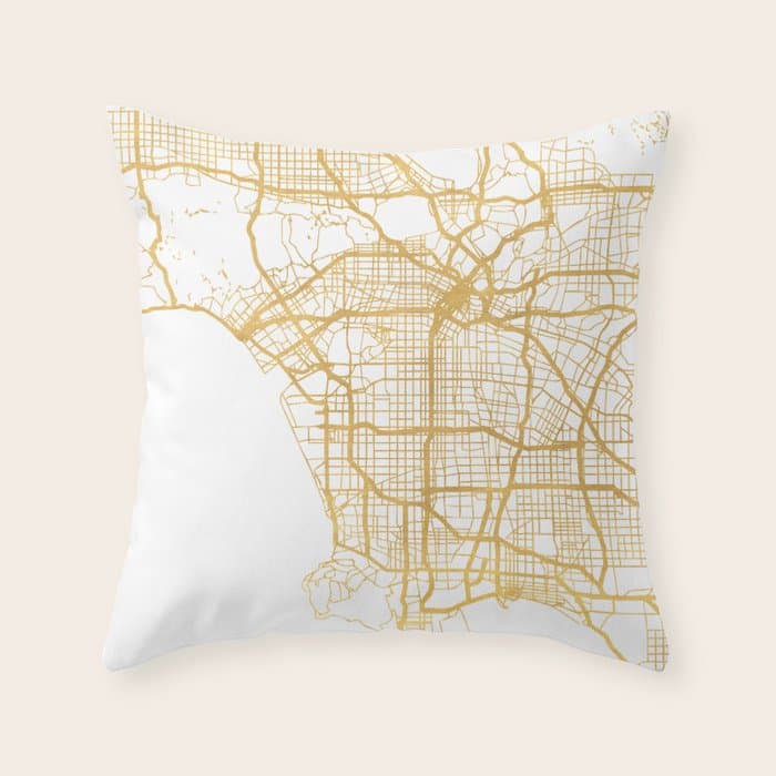 LOS ANGELES CALIFORNIA CITY STREET MAP ART Throw Pillow