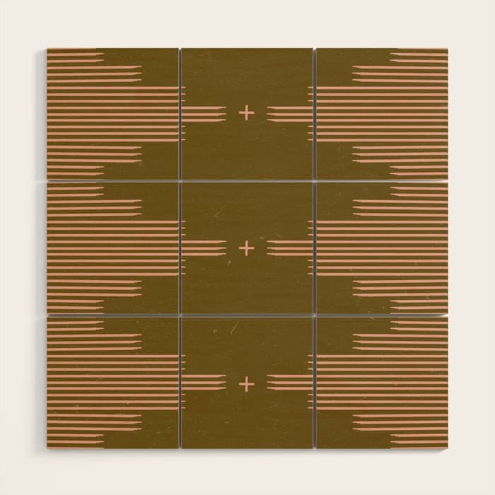 Southwestern Minimalist Retro Green & Pink Wood Wall Art