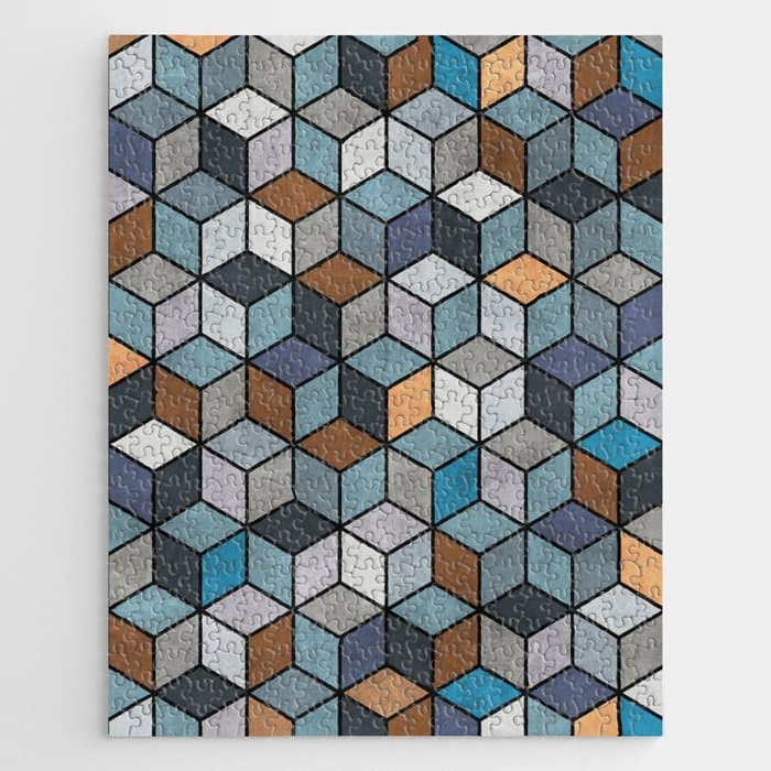 Colorful Concrete Cubes - Blue, Grey, Brown Jigsaw Puzzle