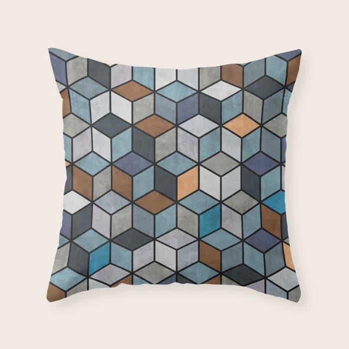 Colorful Concrete Cubes - Blue, Grey, Brown Throw Pillow