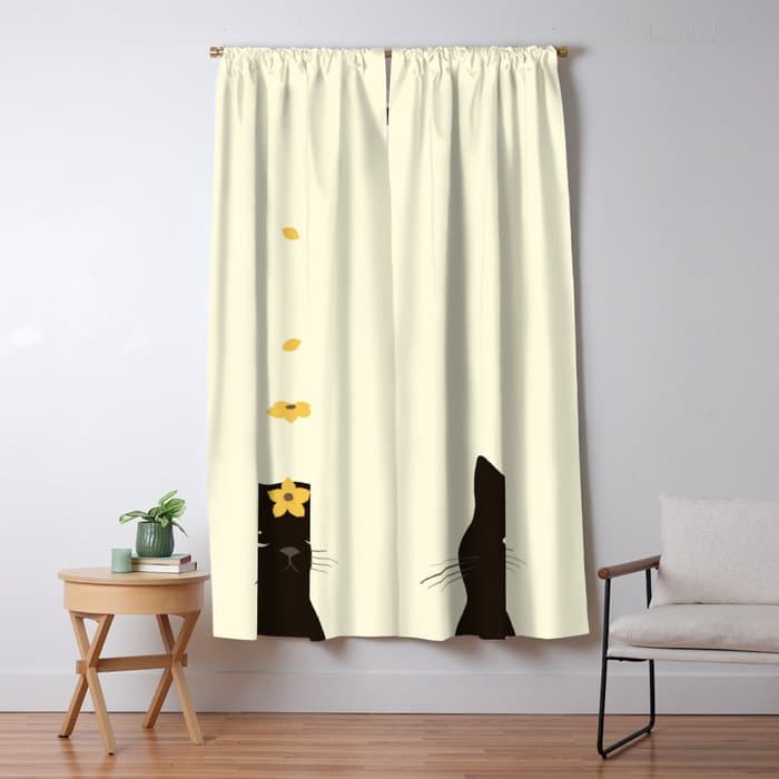 Hidden cat 20 spring yellow flower Window Curtain