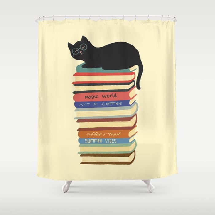 Hidden cat 31 reading books Shower Curtain
