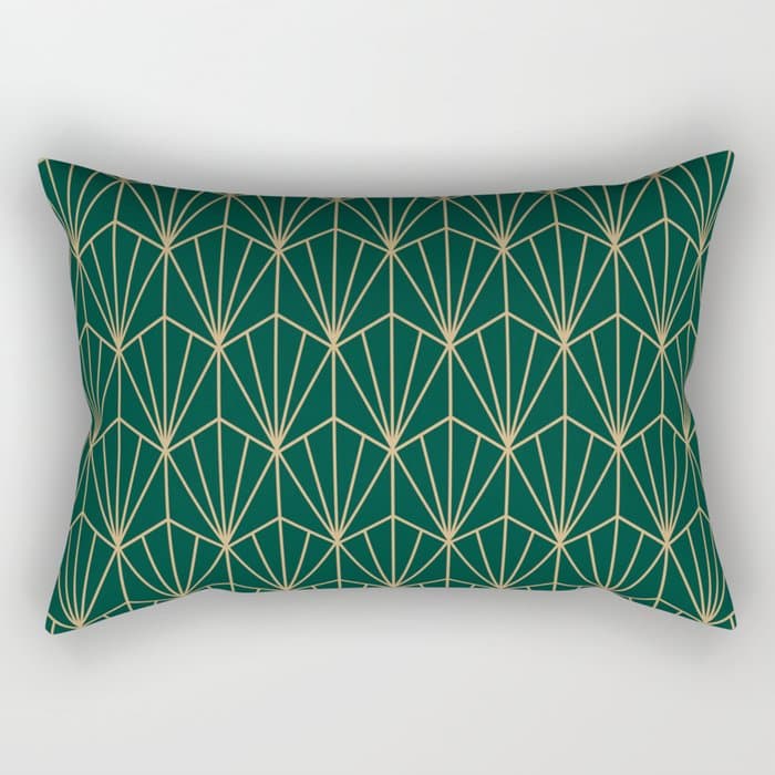 Art Deco Vector in Green and Gold Rectangular Pillow