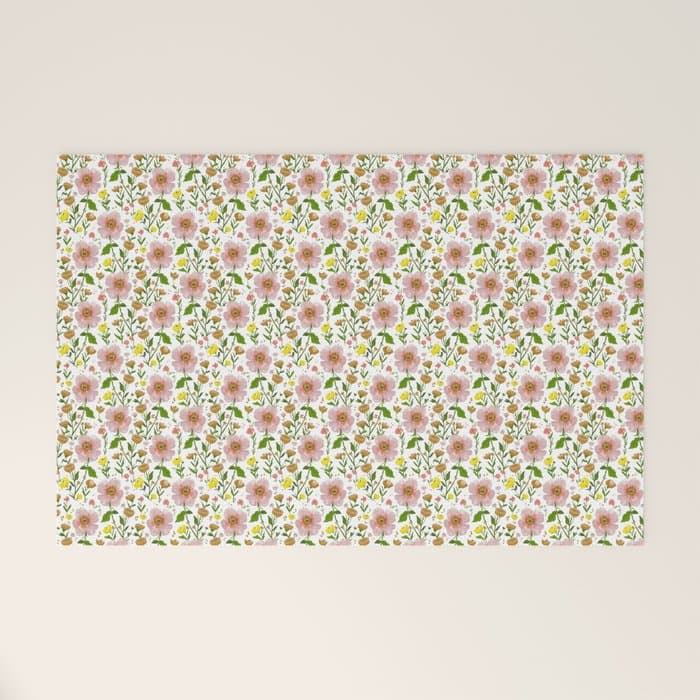 Summer Floral - pink & yellow Welcome Mat