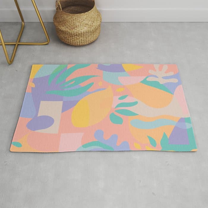 Lemons in Amalfi / Abstract shapes, Pink, Turquoise, Yellow, Lavender Rug