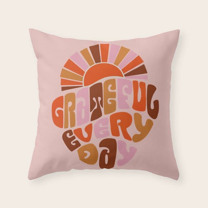 Grateful Everyday - 70s Hippie Style Throw Pillow