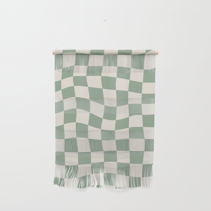 Sage Green Wavy Checkered Pattern Wall Hanging