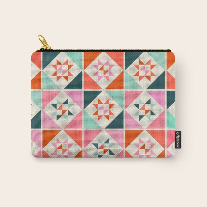 Festive Quilt Pattern in Pink, Red And Green Carry All Pouch