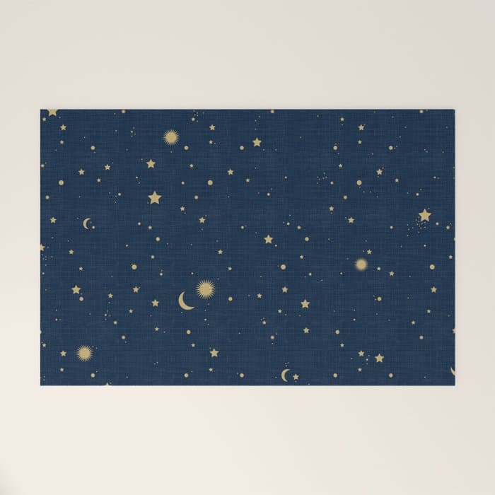 Magical Night / Galaxy in Blue and Golden Yellow Shades Welcome Mat