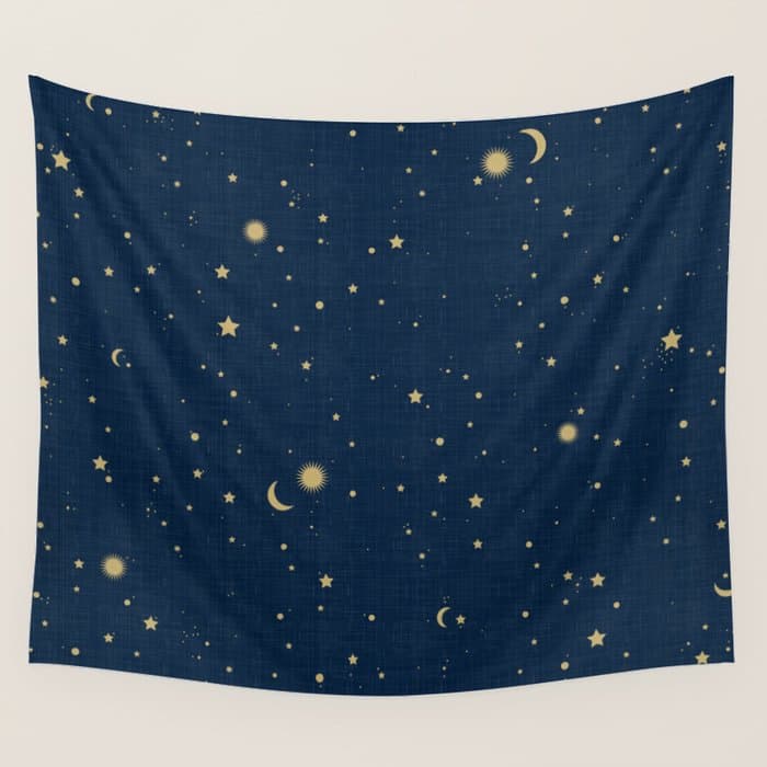 Magical Night / Galaxy in Blue and Golden Yellow Shades Wall Tapestry
