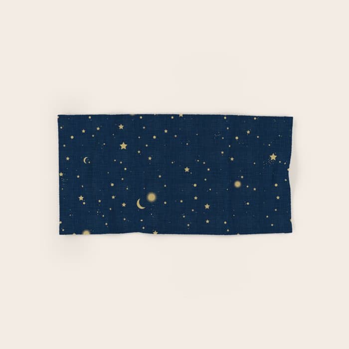 Magical Night / Galaxy in Blue and Golden Yellow Shades Bath Towel