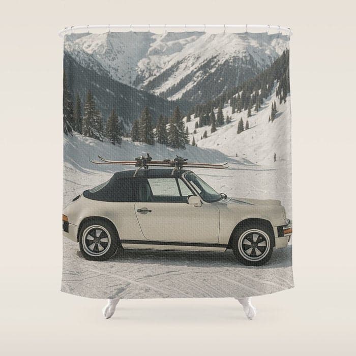 Vintage Apres Ski Alpine Mountains Classic Car Shower Curtain