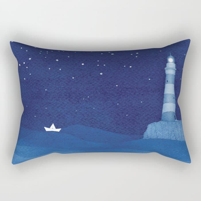 Lighthouse & the paper boat, blue ocean Rectangular Pillow