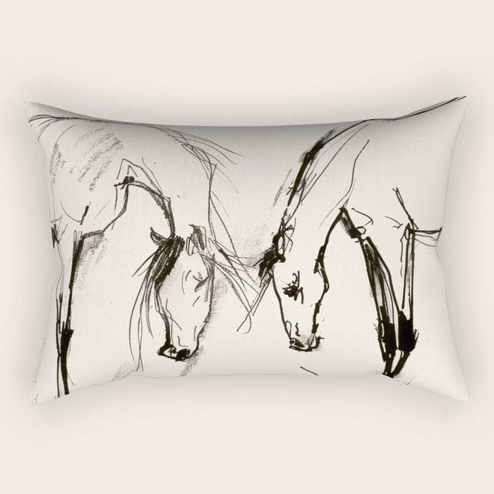 Two Horses - Minimal Line Drawing Rectangular Pillow