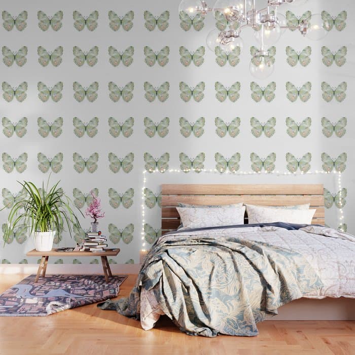Exquisite Light Green Watercolour Butterfly Wallpaper