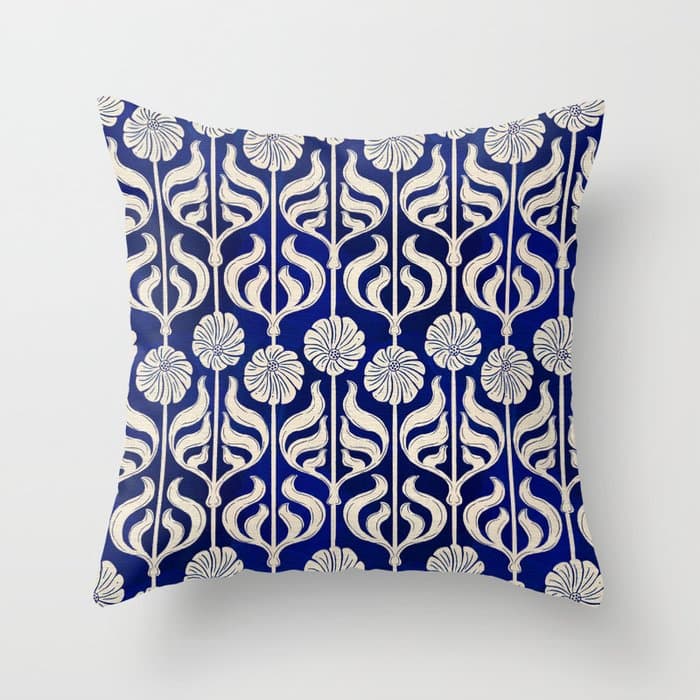 Art Deco Florals On Dark Blue Throw Pillow