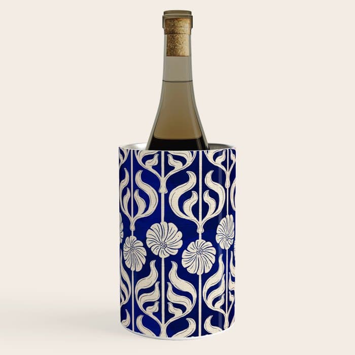Art Deco Florals On Dark Blue Wine Chiller