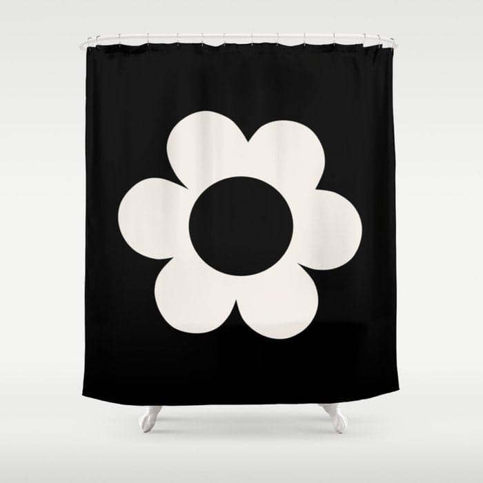 La Fleur | 06 - Retro Floral Print Black And White Flower Shower Curtain