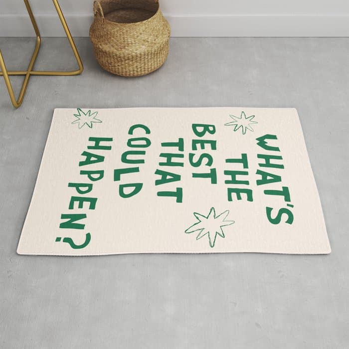 What's The Best That Could Happen in Green and Linen White Rug