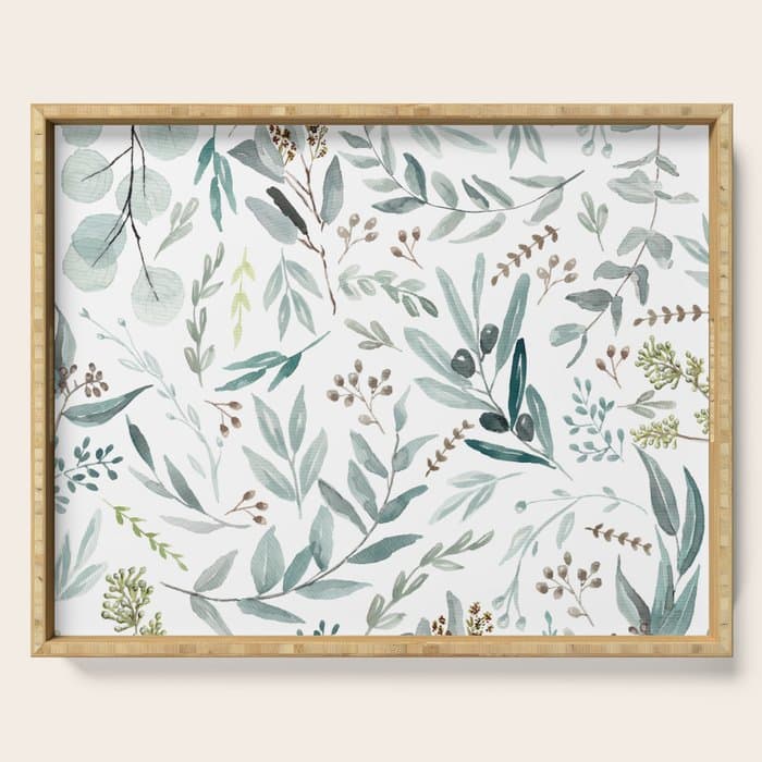 Botanical Eucalyptus Leaves Pattern Serving Tray
