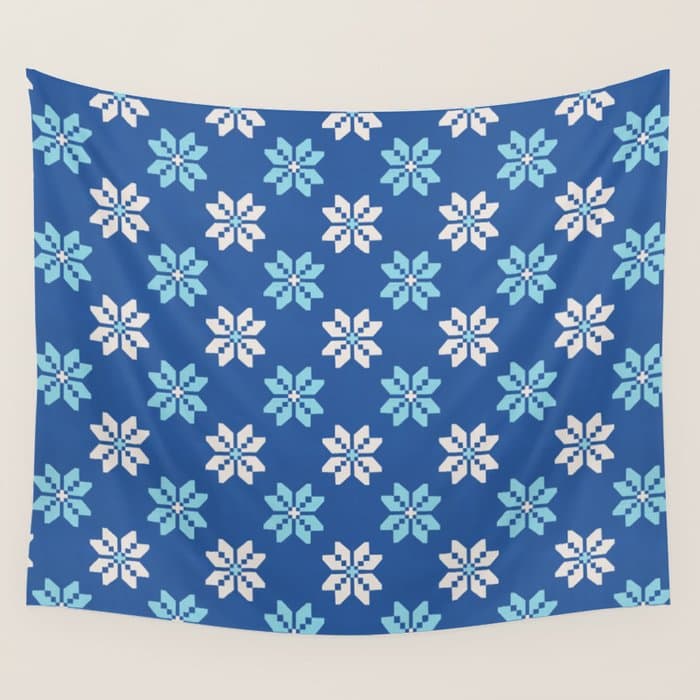 Contrasting Blues: Bethlehem Star Mosaic Wall Tapestry